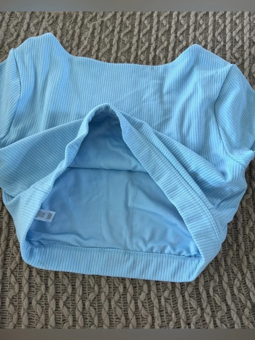 ALO Yoga Blissful Henley Bra Top in Sky Blue Size Large